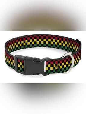 Buckle-Down Checker Rasta Dog Collar Size Small NEW